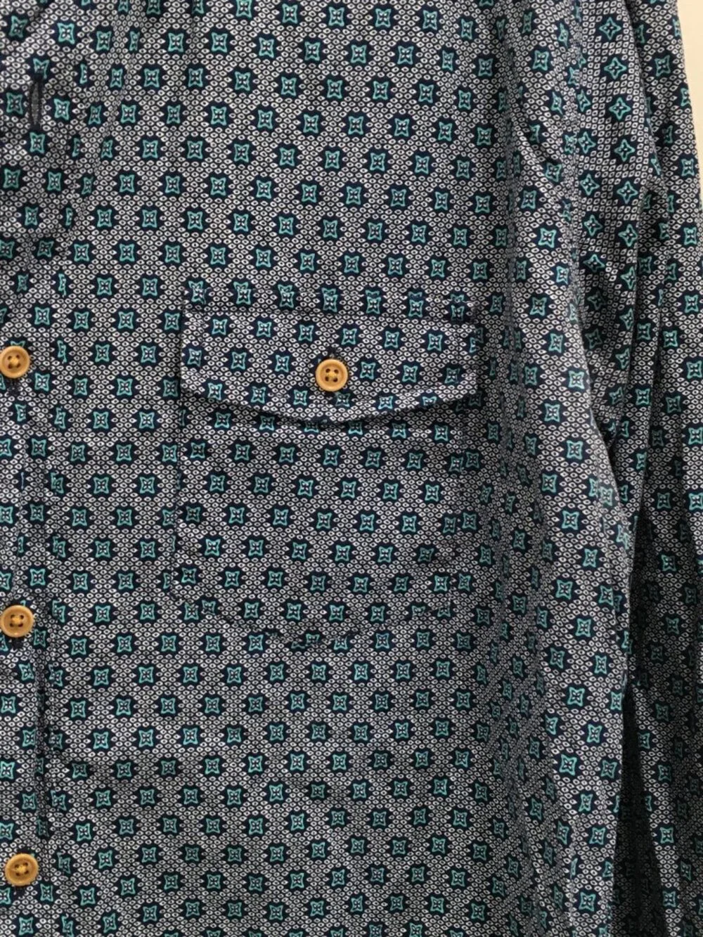 J CREW Blue White Turquoise Print Long Sleeve Button Shirt